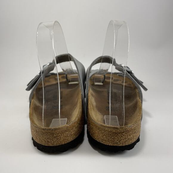 Birkenstock Mayari Sandals Womens Size 39/ 8-8.5 Silver Toe Loop Slides Birkibuc - Picture 4 of 9